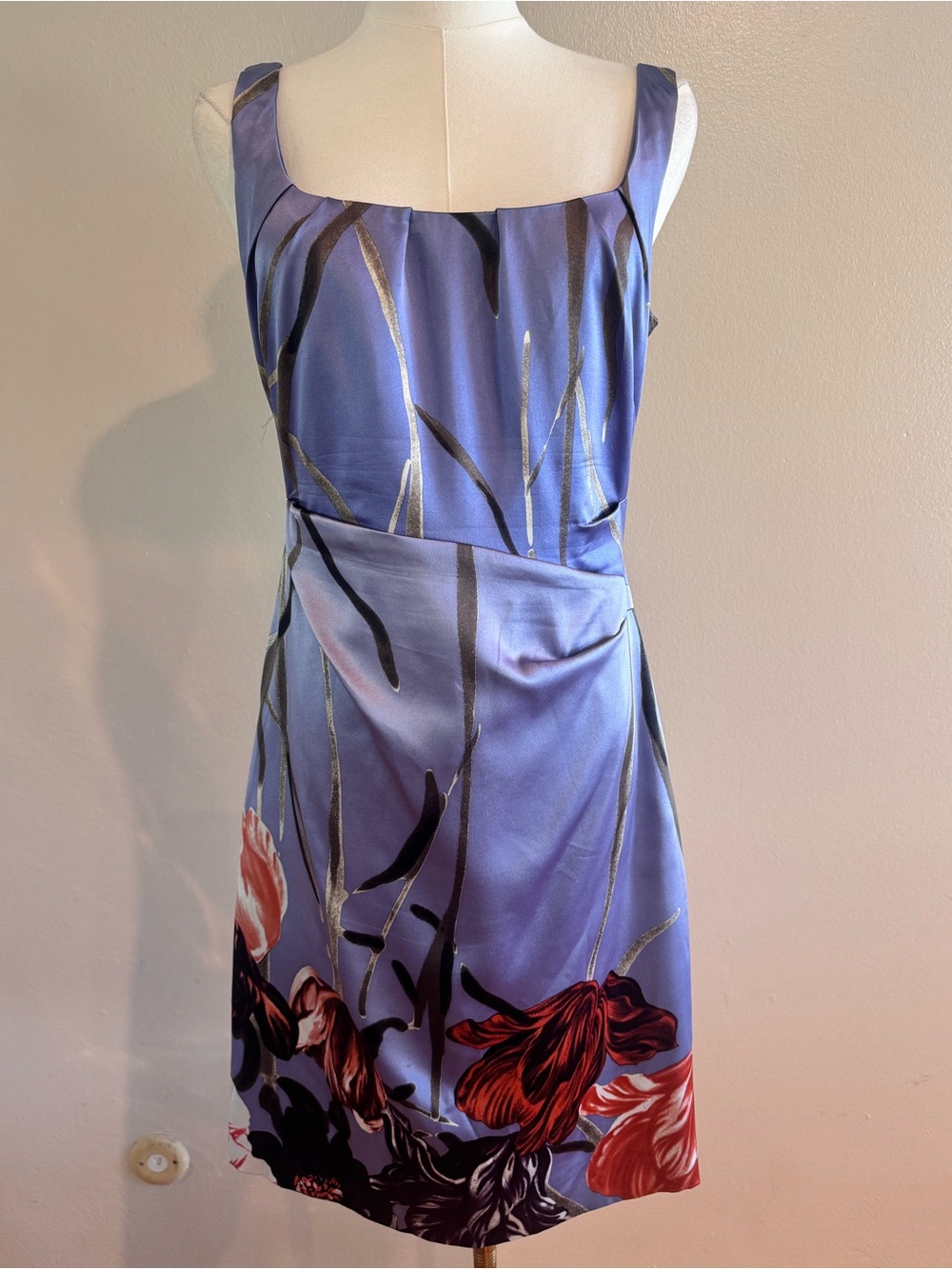 Elie Tahari 93% Silk Floral Draped Sheath Dress Lavender Size 6 - Picture 3 of 15
